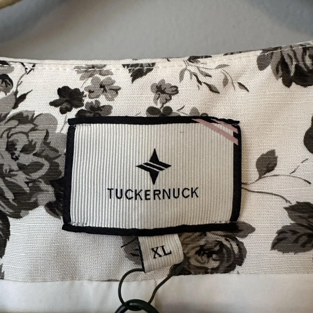 Tuckernuck Black and Cream Floral Puff-Sleeve Blouse